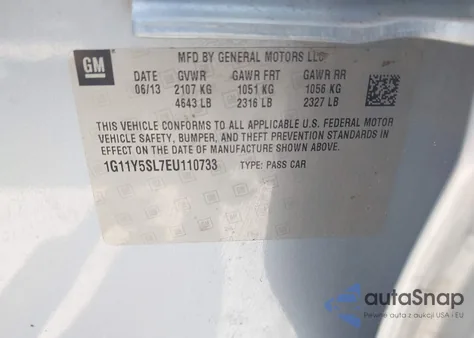 2014 Chevrolet Impala 1Ls z USA, uszkodzony, nr VIN 1G11Y5SL7EU110733